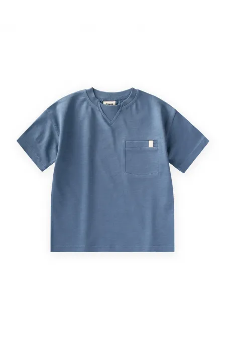 T-shirt à col travaillé, 2-12 ans, bleu indigo