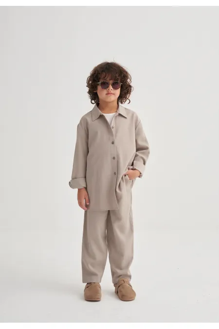 Gömlekli Tencel Takım 2-7 Yaş Bej