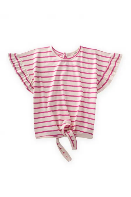 Striped Tie-Down Girls T-Shirt 3-10 Years Old Fuchsia Striped
