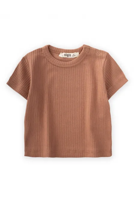 T-shirt côtelé basique 0-12 mois marron