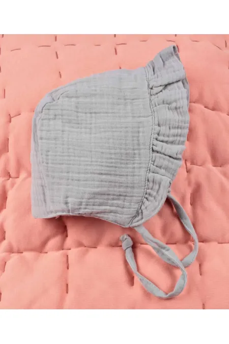 Chapeau bébé musulman à volants et à nouer, gris, 0-2 ans