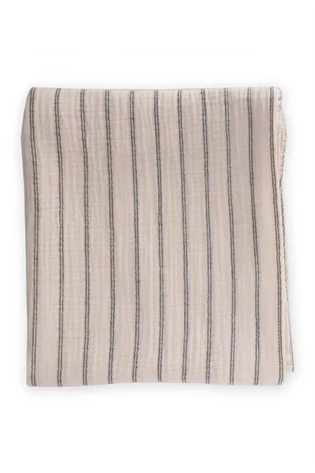 Couverture en mousseline de coton bio 90x100cm Gris fumé à double rayures