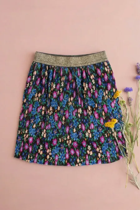 Piliseli Sim Lastik Detaylı Etek 2-7 Yaş Çiçek Desenli