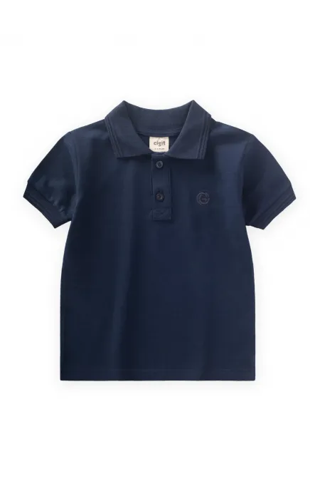 Embossed Polo Neck T-Shirt 2-10 Years Old Navy Blue