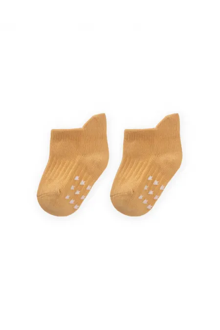 ABS Baskılı Bebe Patik Çorabı 0-4 Yaş Hardal Sarı