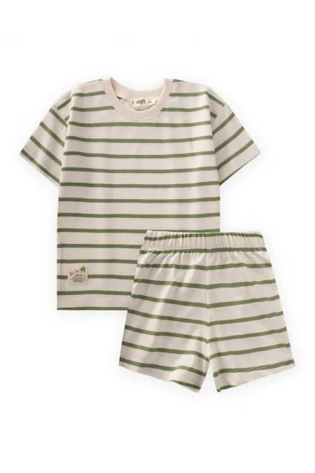 Ensemble short rayé vert huilé pour enfant de 1 à 7 ans