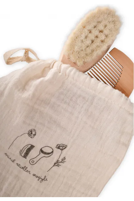 Pouch-style Natural Goat Hair Baby Brush Set