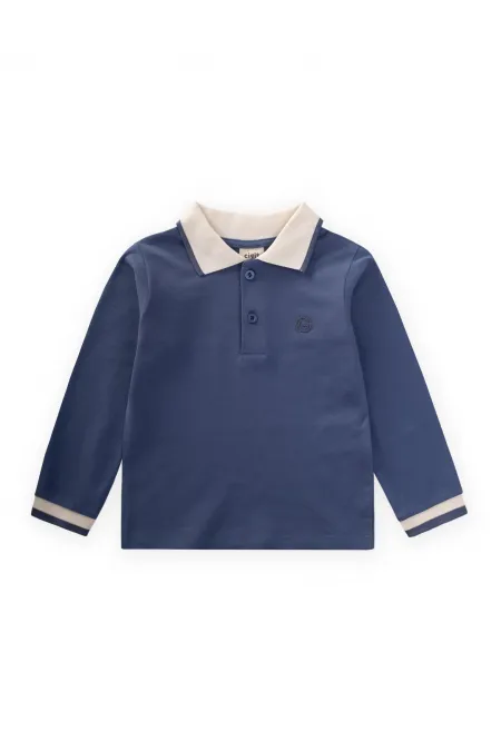 T-shirt à manches longues et col polo, bleu indigo, 2-14 ans
