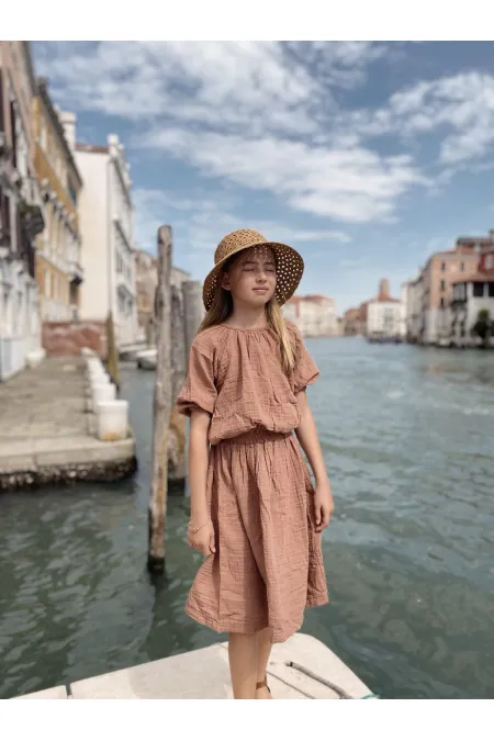 Robe rustique bio pour fille de 2 à 9 ans, marron