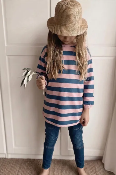 Striped Knitted Tunic, Ages 4-12, Powder Pink, Blue Striped