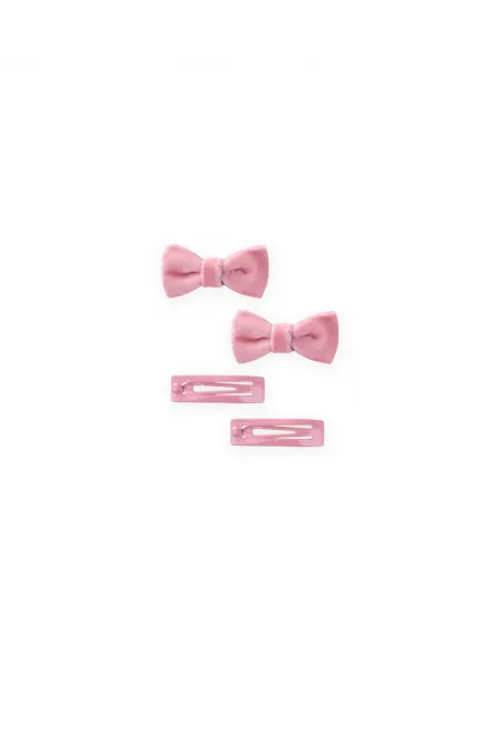 Two-Bow Snap Hair Clip, Candy Pink