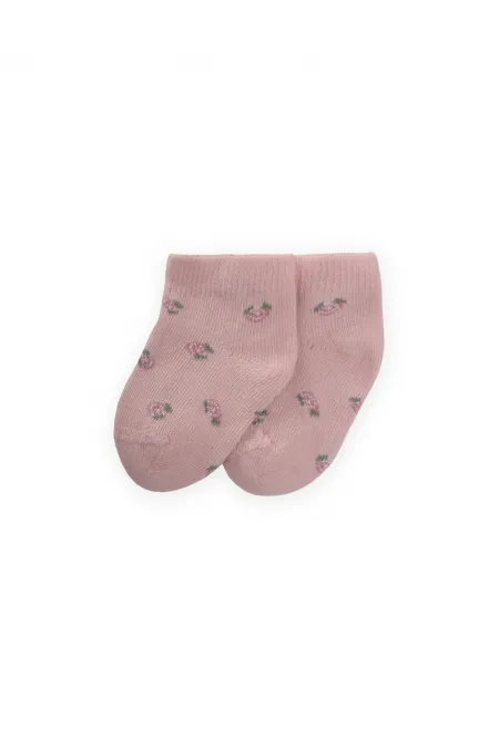 Çiçek Desenli Bebe Patik Çorabı 0-4 Yaş Pudra