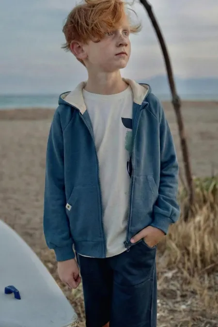 Gilet à capuche zippé 1-14 ans bleu indigo