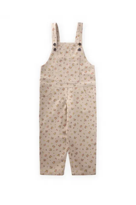 Desenli Gabardin Salopet 2-7 Yaş Ekru Çiçekli