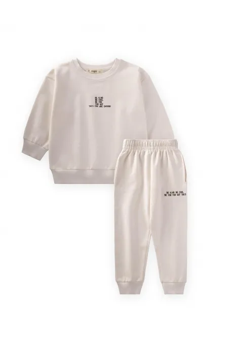 Basic Printed Tracksuit for 2-7 Years Old, Off White