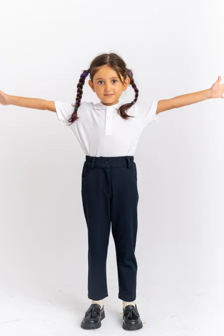 Pantalon en gabardine de lycra, bleu marine, 2-7 ans