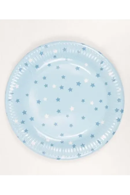 Assiette en carton de 8 pièces avec étoiles bleues