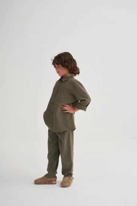 Gömlekli Tencel Takım 2-7 Yaş Haki Yeşil