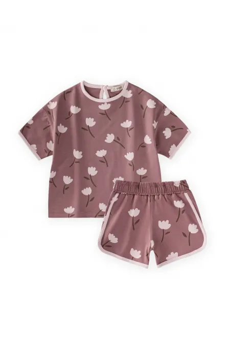 Desenli Oversize Şortlu Takım 1-7 Yaş Bakır