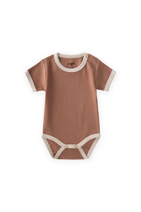 Omuzu Kırmalı Biyeli Zıbın 0-3 Yaş Kahve