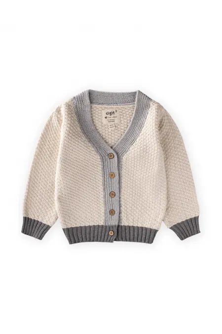Gilet boutonné en maille, 2-8 ans, gris naturel