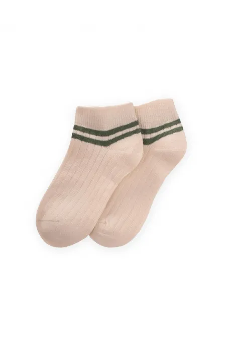 Zemin Ham Bilekleri Çizgili Çocuk Patik 5-12 Yaş Haki Yeşil