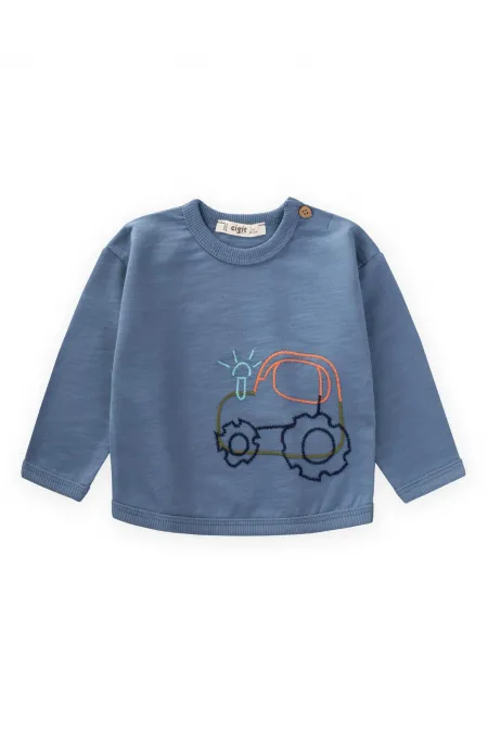 Traktör Nakışlı Sweatshirt 0-4 Yaş İndigo Mavi