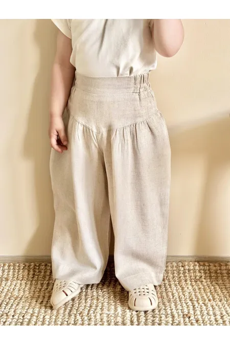 Korsajlı Büzgülü Keten Pantolon 2-7 Yaş Naturel Korsajlı Büzgülü Keten Pantolon 2-7 Yaş Naturel