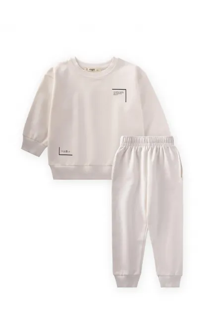 Düşük Kol Baskılı Eşofman Takım 2-7 Yaş Ekru