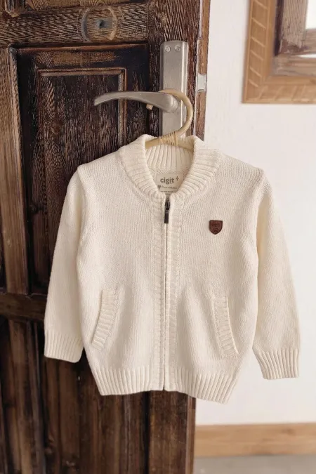 Triko Cepli Hırka 2-11 Yaş Ekru