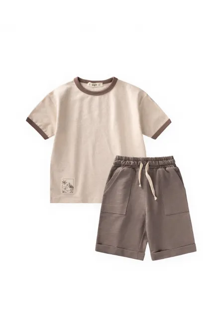 Capri T-Shirt Set, Ages 2-10, Beige Melange Capri T-Shirt Set, Ages 2-10, Beige Melange