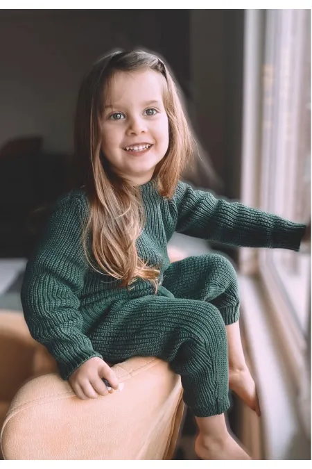 Ensemble Selanik en maille verte pour enfants de 1 à 5 ans