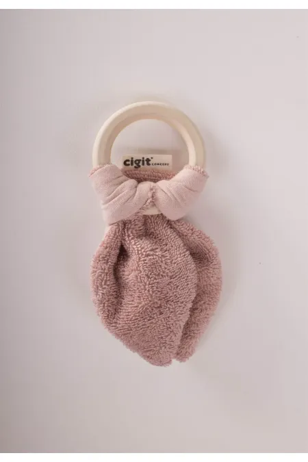 Ahşap Müslin Bebek Diş Kaşıyıcı Pudra Pembe