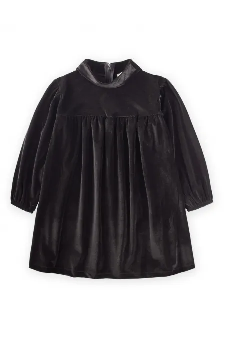 Parlak Kadife Elbise 2-8 Yaş Siyah