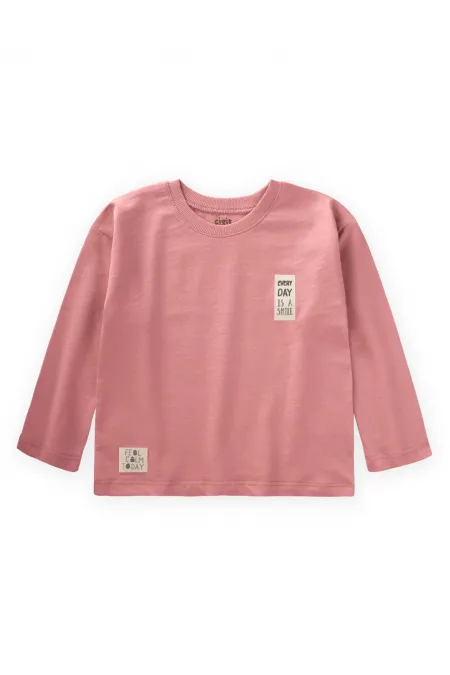 Seasonal T-Shirt with Label Detail, 2-10 Years Old, Pink