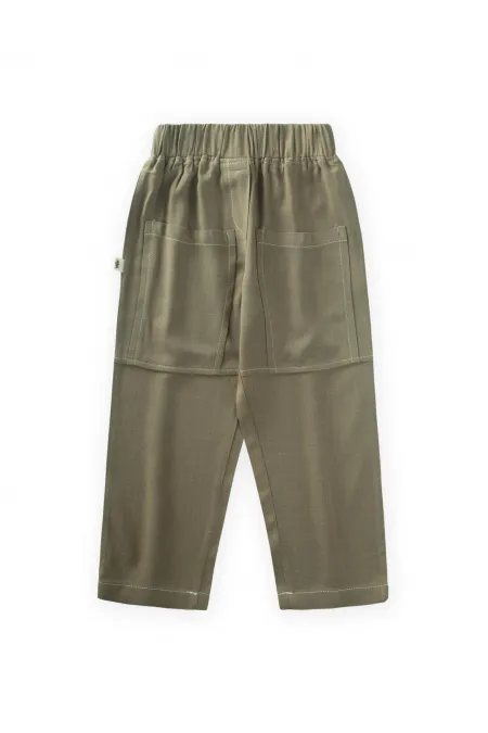 Kontrast Dikişli Keten Pantolon 2-7 Yaş Haki Yeşili