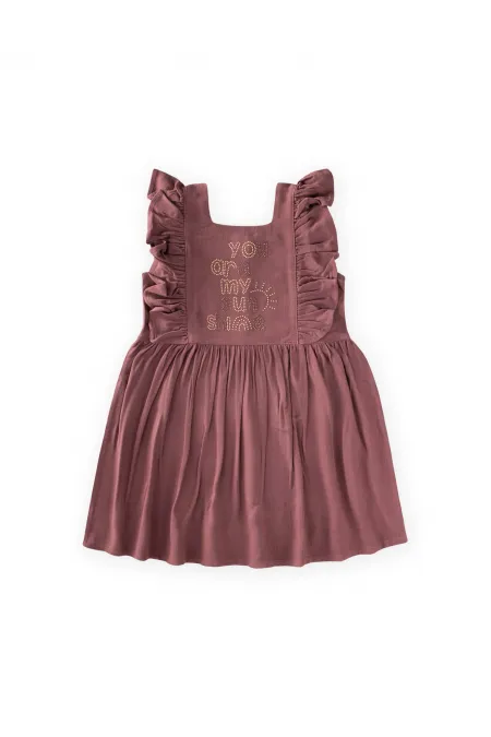 Square Neck Linen Dress with Rhinestone Embellishment, Ages 2-7, Plum