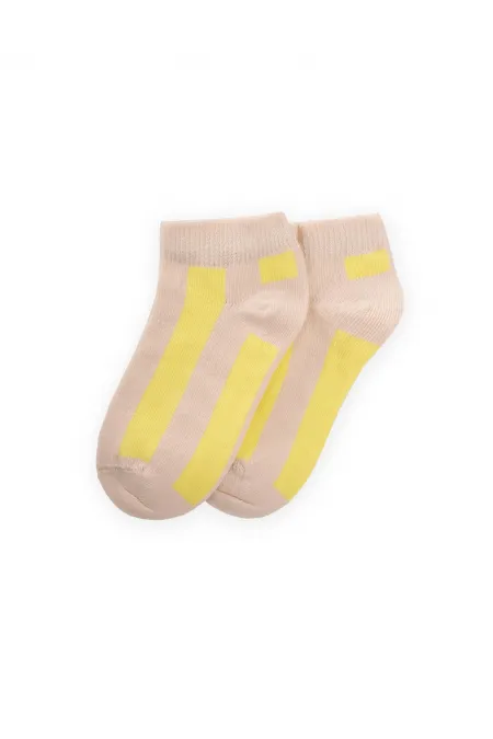 Kalın Çizgili Çocuk Patik Çorabı 5-12 Yaş Kum - Sarı