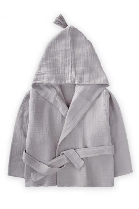 Peignoir enfant en mousseline double épaisseur, gris, 1-9 ans