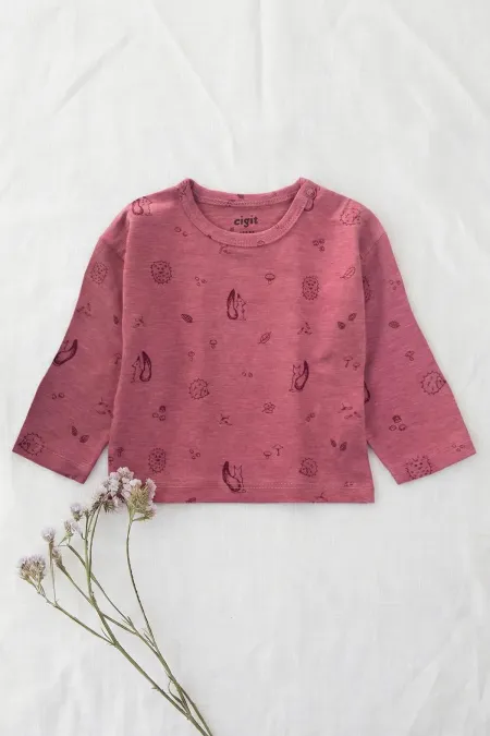 T-shirt à manches longues à motifs prune pour enfant de 0 à 3 ans