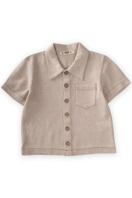 Kısa Kollu Keten Gömlek 2-7 Yaş Naturel