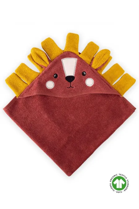 Organik Aslan Figürlü Bebek Havlu 75x75 cm Rust