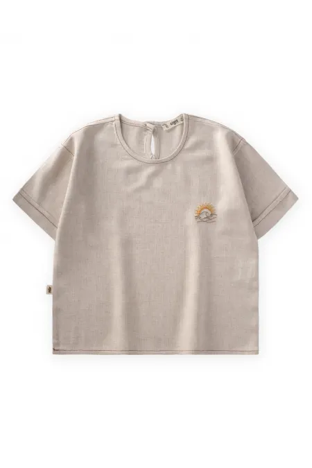 Sun Embroidered Linen Blouse 2-7 Years Old Natural