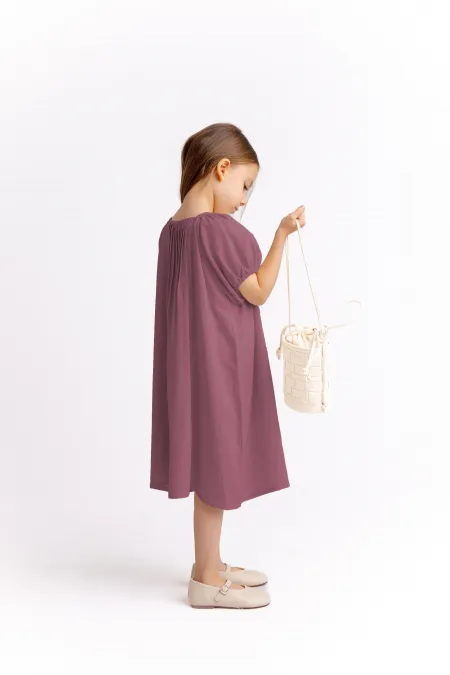 Robe en lin côtelé prune 2-7 ans
