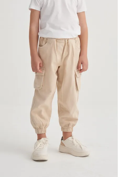 Gabardin Kargo Pantolon 2-7 Yaş Bej