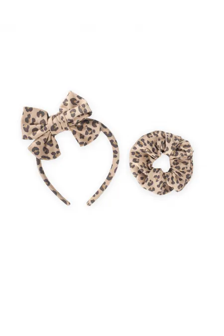 Crown Bow Elastic Hair Clip Set Leopard Pattern