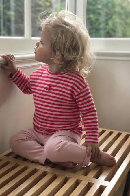 Ensemble bébé fille rayé en maille rose poudré et corail, 0-3 ans