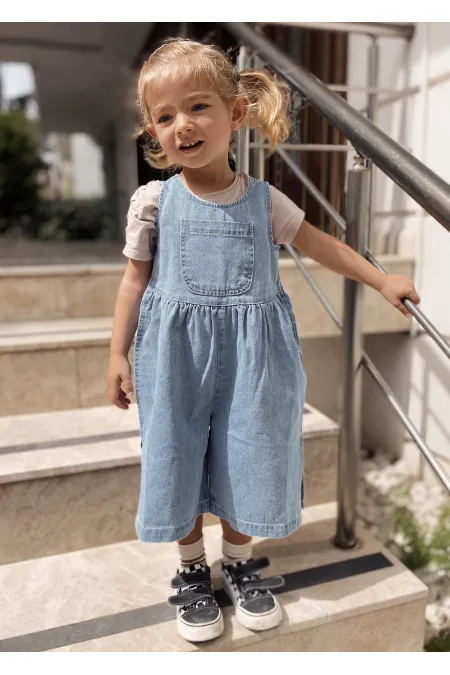 Salopette en jean avec poches avant pour enfants de 2 à 7 ans, bleue