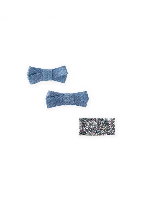 Pince à cheveux nœud en denim strass bleu