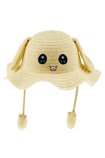 Chapeau de paille beige orné de détails d'oreilles.
